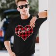 赤黒チェックハート「Love」 長袖Tシャツ 彼への贈り物