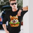 面白いtシャツ コーギー 犬 ハンバーガー メンズ 犬好き グッズ かわいい おもしろ 面白い 服 ネタ 長袖Tシャツ 彼への贈り物