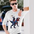 Dino Abraham Lincoln 4Th Of July Boys American Flag 長袖Tシャツ 彼への贈り物