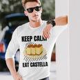 Keep Calm Eat Castella ヴィンテージ グランジ カステラ ケーキ好き 長袖Tシャツ 彼への贈り物