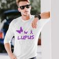 Lupus Warrior パープルバタフライ&リボン ポケット付き 長袖Tシャツ 彼への贈り物