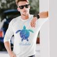 Save The Hawaiiea Turtles ハワイアンブルー トライバルタートルホヌ 長袖Tシャツ 彼への贈り物