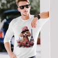 かわいいフレンチパリエッフェル塔トイプードル パリジャンプードル 長袖Tシャツ 彼への贈り物