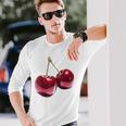 さくらんぼ フルーツ モチーフ イラスト さくらんぼ 長袖Tシャツ 彼への贈り物
