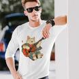 ギターを弾く日本の侍猫 忍者 浮世絵 アニメ 長袖Tシャツ 彼への贈り物