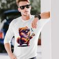 ギターを弾く犬 ポメラニアン 面白い 長袖Tシャツ 彼への贈り物