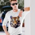 タイガー アニマル プリント グラフィック デッサン アートワーク フェイス トラ 長袖Tシャツ 彼への贈り物