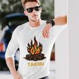 タキビ Takibi 焚き火 たきび キャンプ イラスト かわいい おもしろ キャンプグッズ 長袖Tシャツ 彼への贈り物