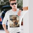 ダックスフンド 犬 筋トレ ウェイトリフティング ダンベル付き 長袖Tシャツ 彼への贈り物