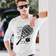 テニスラケット ボール シルエット 面白い スポーツ選手 コーチファン 長袖Tシャツ 彼への贈り物