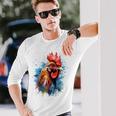 ニワトリ 動物 絵画 グラフィック 抽象 カラフル チキン 長袖Tシャツ 彼への贈り物