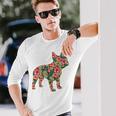 フレンチ ブルドッグ フラワー フローラル フレンチ ドッグ シルエット 犬 ペット 長袖Tシャツ 彼への贈り物