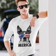 ボストン・テリア 7月4日 メリカ メンズ レディース アメリカ国旗 長袖Tシャツ 彼への贈り物
