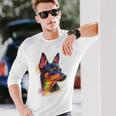 ミニチュア ピンシャー 犬 ペット アート カラフル ミニチュア ピンシャー 長袖Tシャツ 彼への贈り物