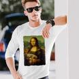 モナ・リザとオレンジ色の猫 面白いアートの絵 長袖Tシャツ 彼への贈り物