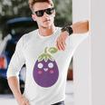 ユーモアフードナスのシンプルなナス 長袖tシャツ 長袖Tシャツ 彼への贈り物