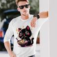 ラーメン猫かわいいアニメ猫ラーメン愛好家甘い 長袖Tシャツ 彼への贈り物