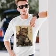 ヴィンテージ 日本の風景 侍 猫 漢字 Art Back 長袖Tシャツ 彼への贈り物