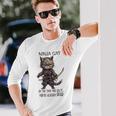 忍者猫、日本のサムライ カワイイ猫タトゥー 面白い 長袖Tシャツ 彼への贈り物