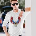 愛国的なアメリカ国旗イーグル 7月4日 バックプリント アメリカン 長袖Tシャツ 彼への贈り物