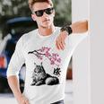 日本美術 メインクーン 猫 桜 桜 長袖Tシャツ 彼への贈り物