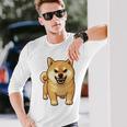 柴犬 犬 ムキッ ムキ顔 水彩 我慢の限界 怒る犬 イラスト おもしろ 長袖tシャツ 長袖Tシャツ 彼への贈り物