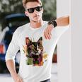 猫 抽象的 かわいい アート ポートレート 動物 恋人 グラフィック 猫 長袖Tシャツ 彼への贈り物
