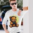 面白いゲームテディホールディングビデオゲームコントローラー。 長袖tシャツ 長袖Tシャツ 彼への贈り物