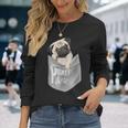 Love Pugs かっこいいポケットパグ ペット 犬 グラフィックデザイン 長袖Tシャツ 彼女への贈り物