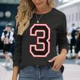 Number Numero Nummer 3 Three 3番 長袖Tシャツ 彼女への贈り物