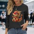 かわいい かわいい 赤 金 龍 中国 旧正月 縁起物 長袖Tシャツ 彼女への贈り物