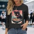 かわいい 黒猫 ラブ ラーメン カワイイ ねこ アニメ 日本語 長袖Tシャツ 彼女への贈り物