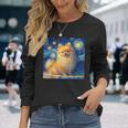 かわいいポメラニアン犬 星月夜 ヴィンセント・ヴァン・ゴッホ絵画 長袖Tシャツ 彼女への贈り物