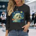 かわいいマルチーズドッグ 星月夜 ヴィンセント・ヴァン・ゴッホ絵画 長袖Tシャツ 彼女への贈り物