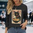 かわいい猫とラーメン麺 日本のアニメ漫画 長袖Tシャツ 彼女への贈り物