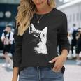かわいい猫のポートレートデザイン。 長袖Tシャツ 彼女への贈り物
