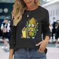 とうもろこしとポップコーンのキャラクター 長袖Tシャツ 彼女への贈り物