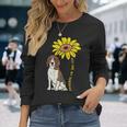 ひまわり サンシャイン ビーグル 動物 ペット ハウンド 犬 恋人 ギフト 長袖Tシャツ 彼女への贈り物