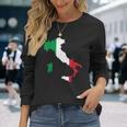 アウトライン イタリア 赤 白 緑 ストライプ 地図 長袖Tシャツ 彼女への贈り物