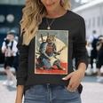 アニメ 日本の侍猫 エレキギターを弾くアートワーク 長袖Tシャツ 彼女への贈り物