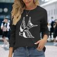 アメリカントラディショナル ツバメ 鳥 アウトライン タトゥー 長袖Tシャツ 彼女への贈り物