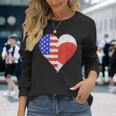 アメリカ日本国旗ハート 長袖Tシャツ 彼女への贈り物
