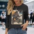 エレキギターを弾く日本の侍猫 浮世墨アート 長袖Tシャツ 彼女への贈り物