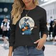 エレキギターを弾く日本猫 着物&猫ギター 長袖Tシャツ 彼女への贈り物