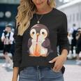 カワイイ ペンギンドリンク バブルティー ペンギンボバ 長袖Tシャツ 彼女への贈り物