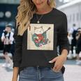 ギター奏でる猫 着物姿 ヴィンテージ 日本美術 面白い 長袖Tシャツ 彼女への贈り物