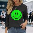 グリーン スマイリーフェイス レトロ グリーン ハッピーフェイス 長袖Tシャツ 彼女への贈り物