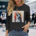 シベリアンハスキー子犬の笑いグラフィック。 長袖Tシャツ 彼女への贈り物