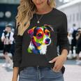 ジャック・ラッセル・テリア ブライトカラー ポップアート 愛犬家 長袖Tシャツ 彼女への贈り物