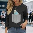 セキセイインコ ポケットから覗く 可愛いデザイン 長袖Tシャツ 彼女への贈り物